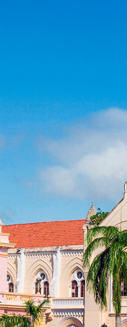 Historic colonial architecture in vibrant cityscape