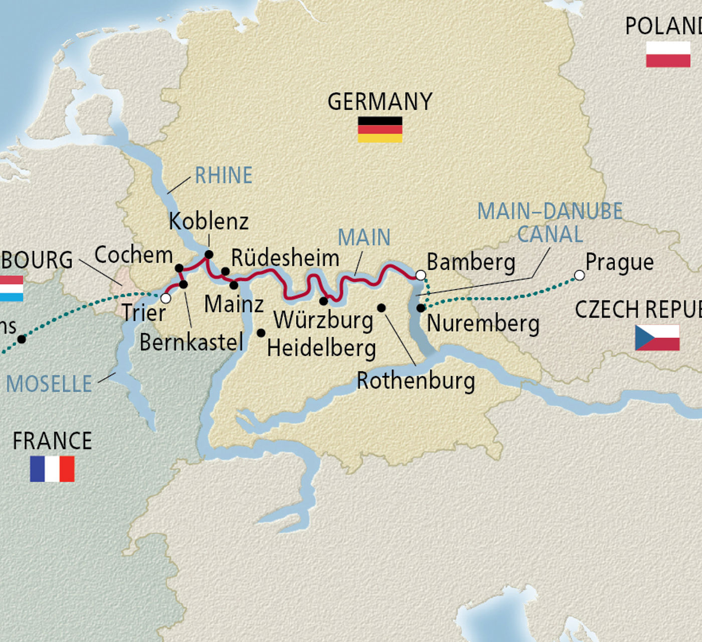 Map of Cities of Light itinerary
