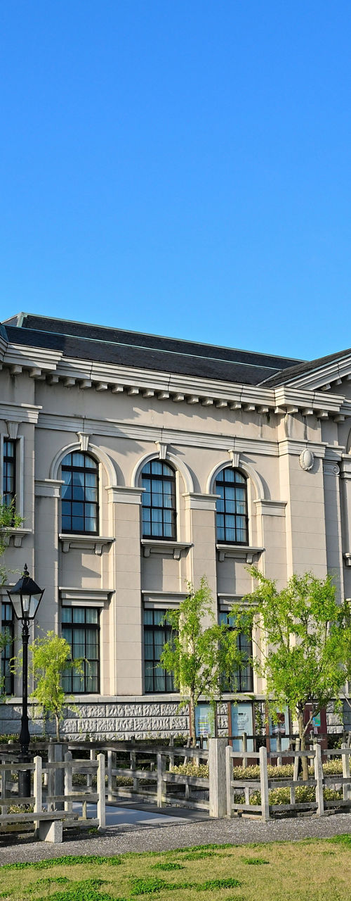 Historic European-style building under clear blue sky