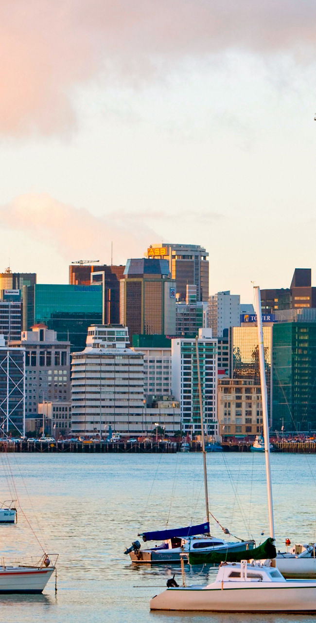 Auckland city skyline with harbor view