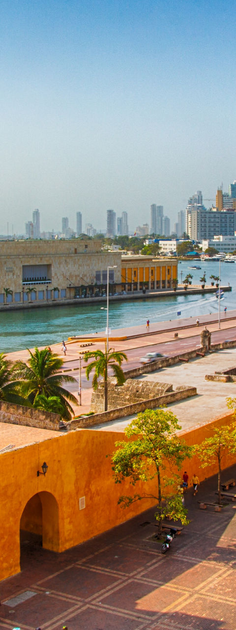 Historic Cartagena cityscape with clock tower