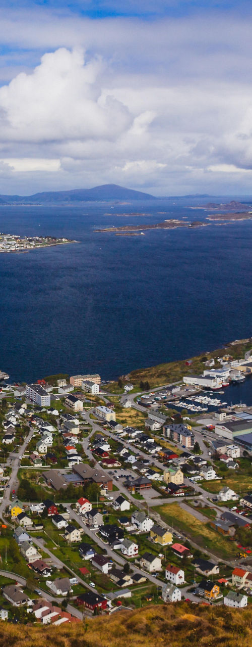 Panoramic view of coastal Norwegian town