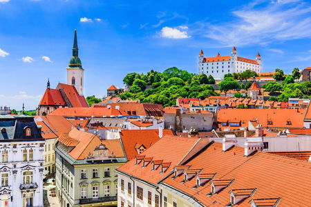 Scenic view of Bratislava rooftops and castle