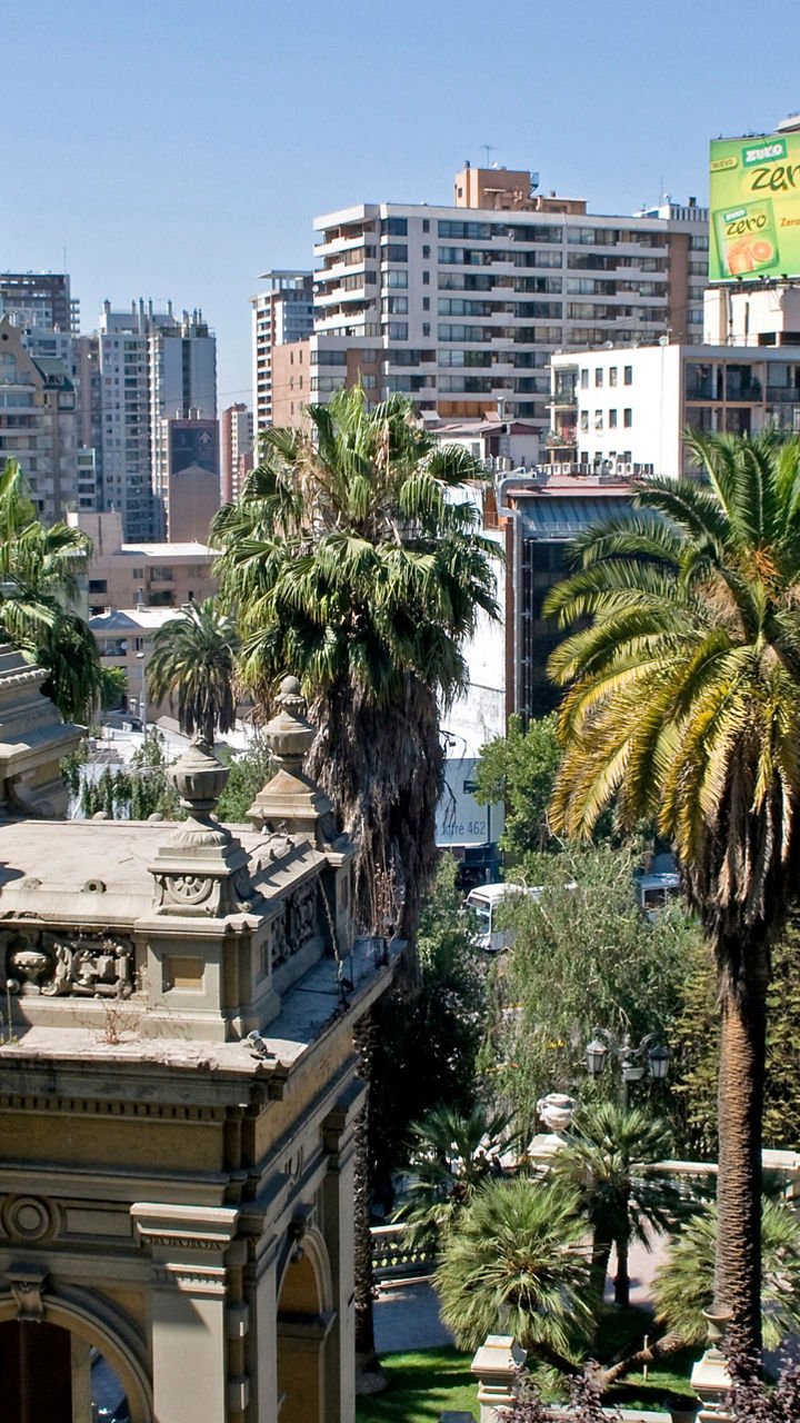 Urban park with historic architecture and cityscape