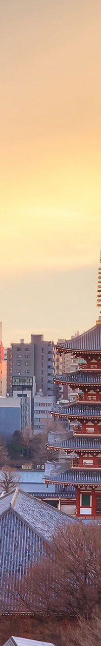 Tokyo skyline with Senso-ji and Skytree at sunset