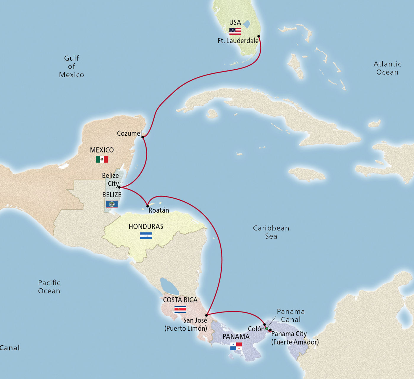 Map of Classic Panama Canal Passage itinerary