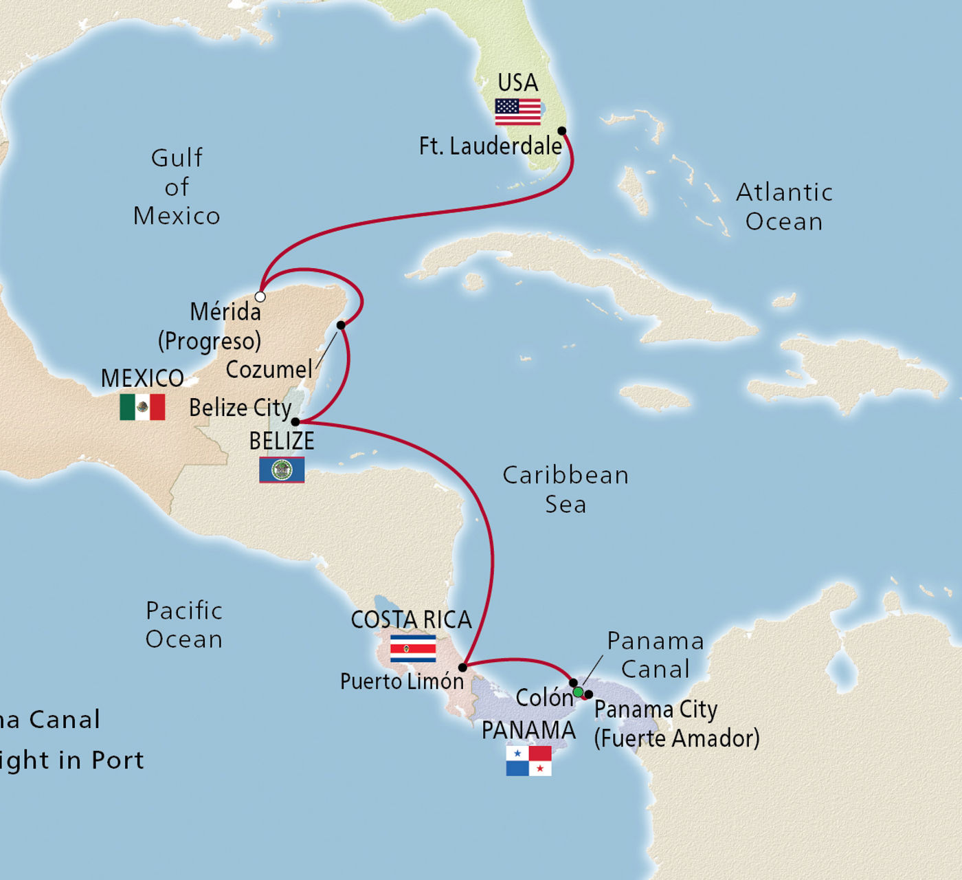 Map of Classic Panama Canal Passage itinerary