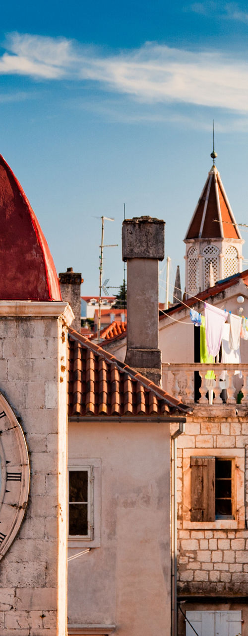 Historic clock tower in European town