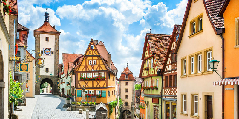 Colorful medieval street in Rothenburg ob der Tauber