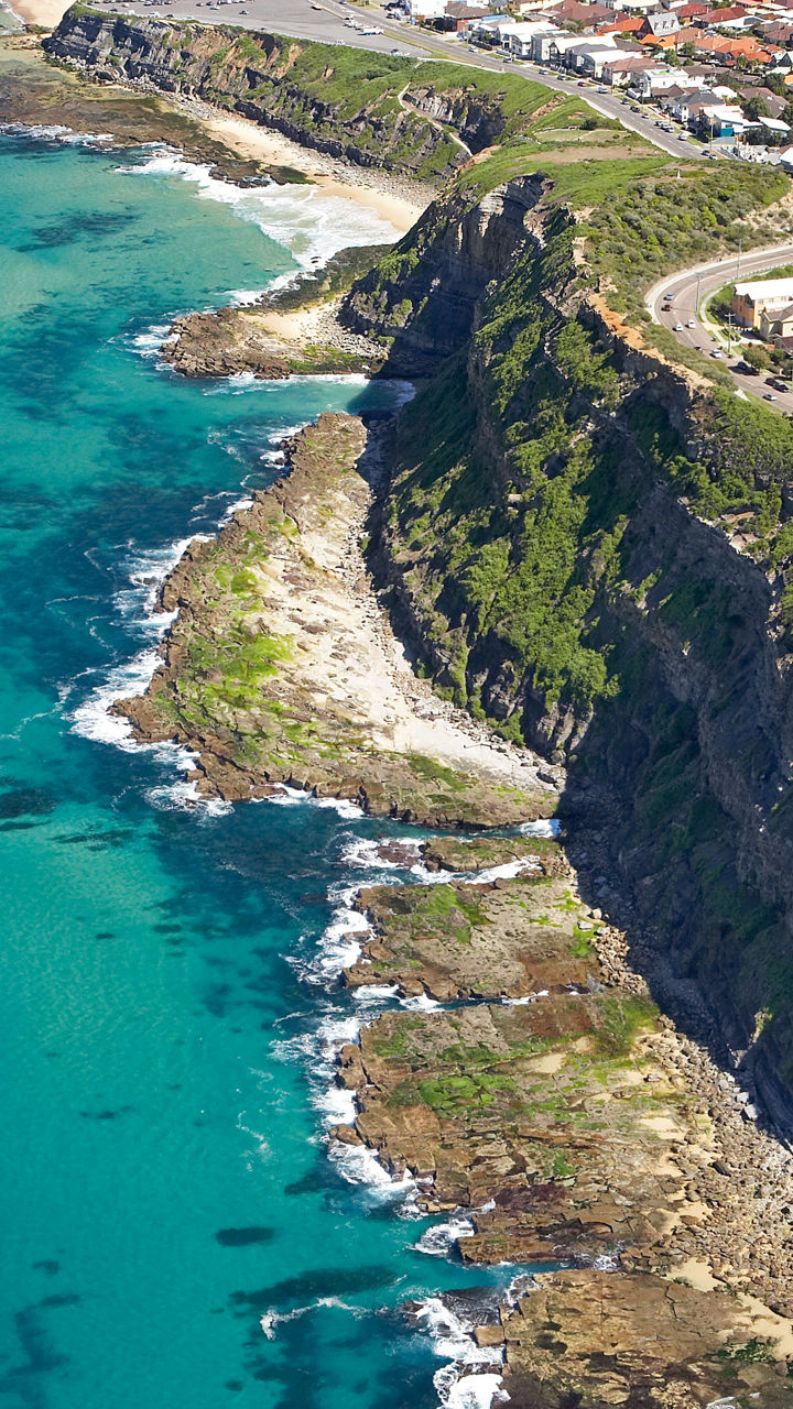 Aerial view of coastal cliffs and ocean