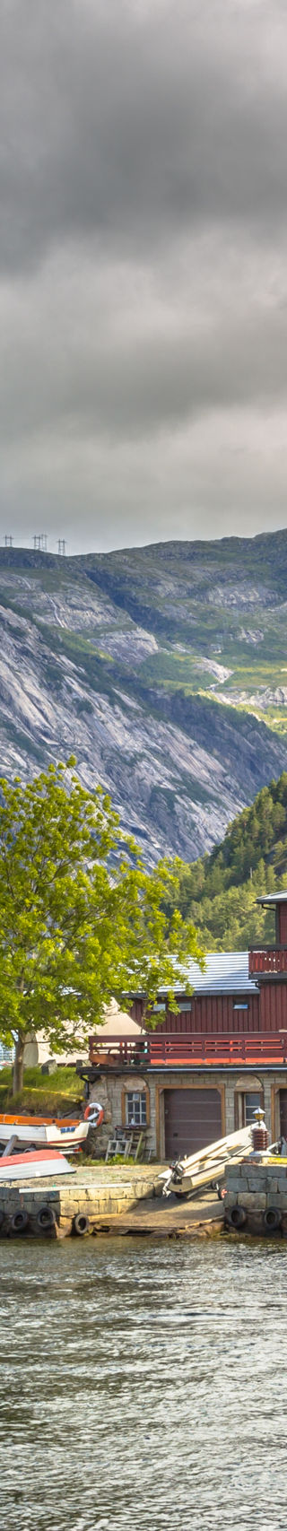 Scenic Fjord Village with Mountain Backdrop