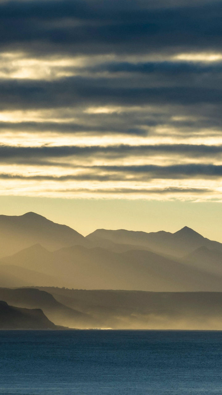Scenic coastal mountains at sunrise