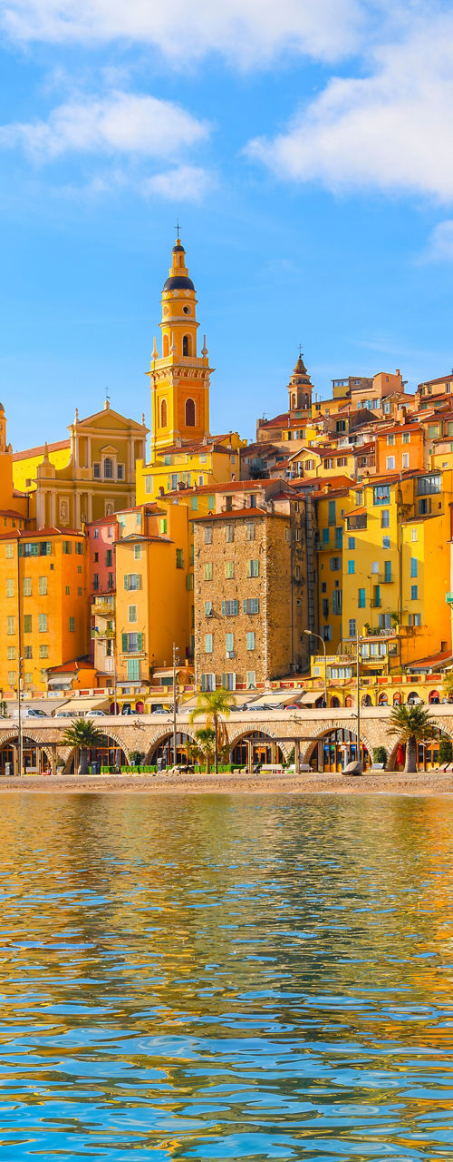 Colorful coastal town with clear blue water