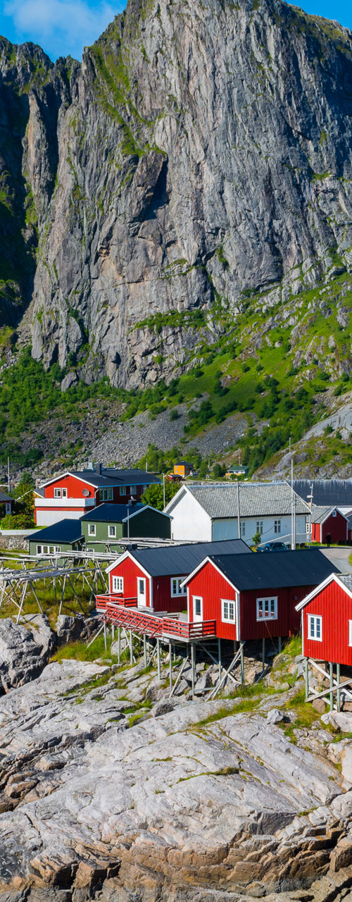 Scenic Nordic Village with Red Cabins