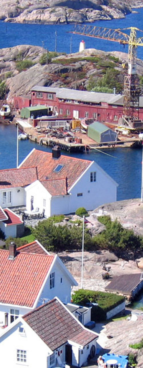 Scenic coastal village with rocky shoreline