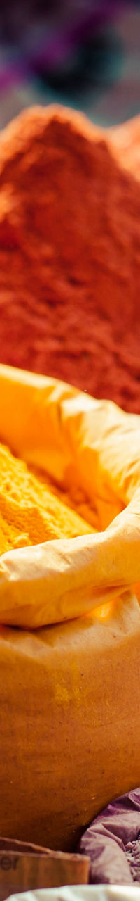 Colorful spice market with vibrant powders