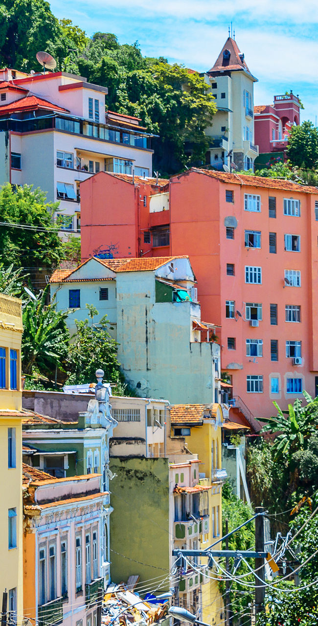 Colorful hillside buildings in urban setting