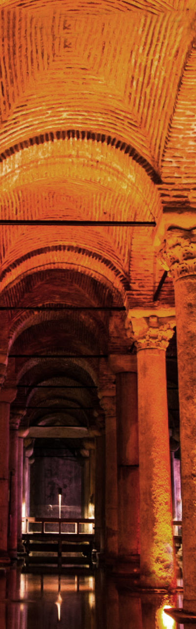 Ancient underground cistern with illuminated columns