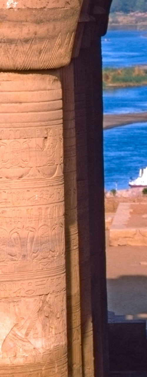 Ancient Egyptian temple with river view