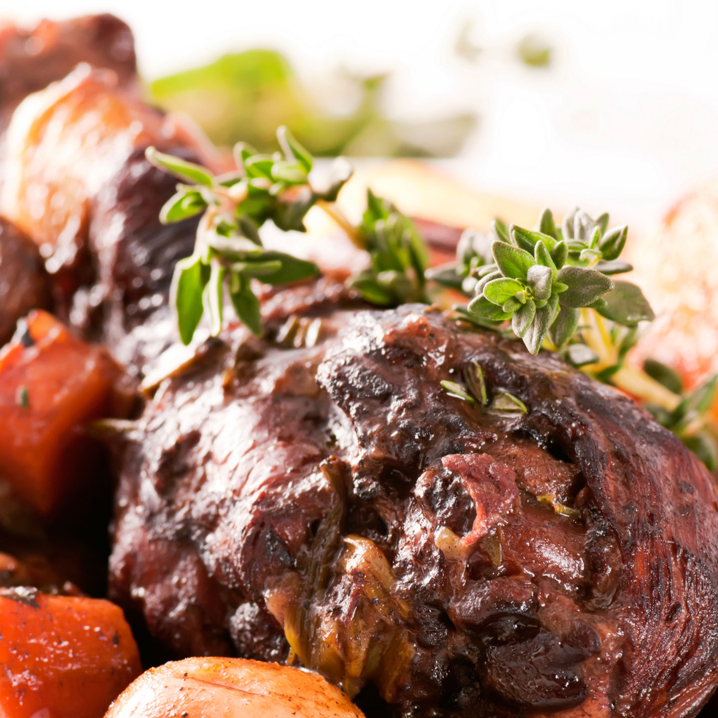 Braised beef with vegetables and herbs
