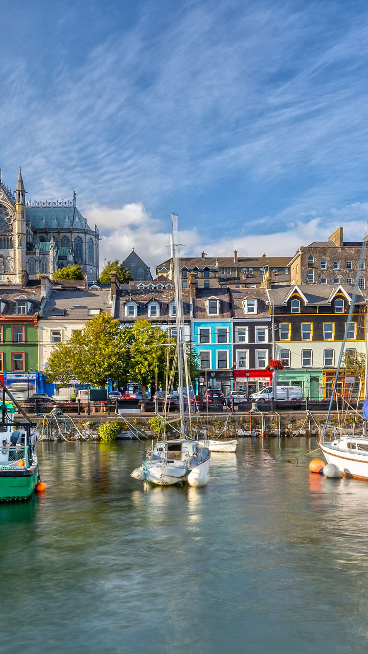 Scenic harbor with colorful buildings and boats