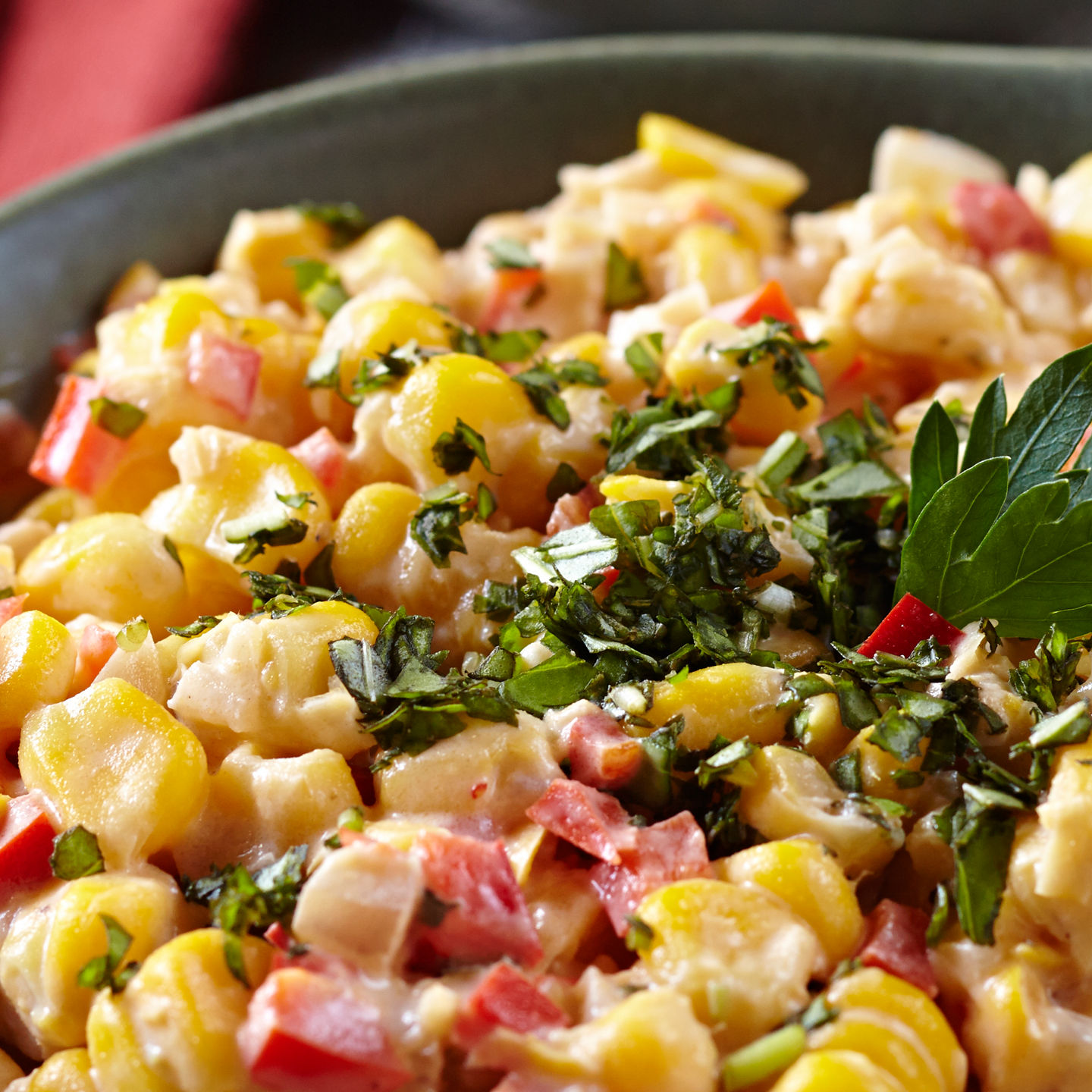 Creamy corn salad in ceramic bowls