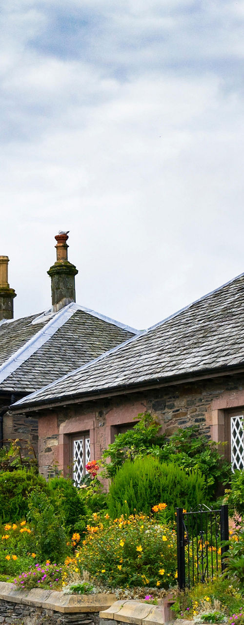 Charming stone cottages in lush countryside
