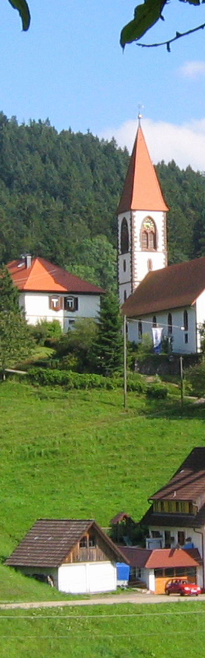 Scenic rural village with church spire