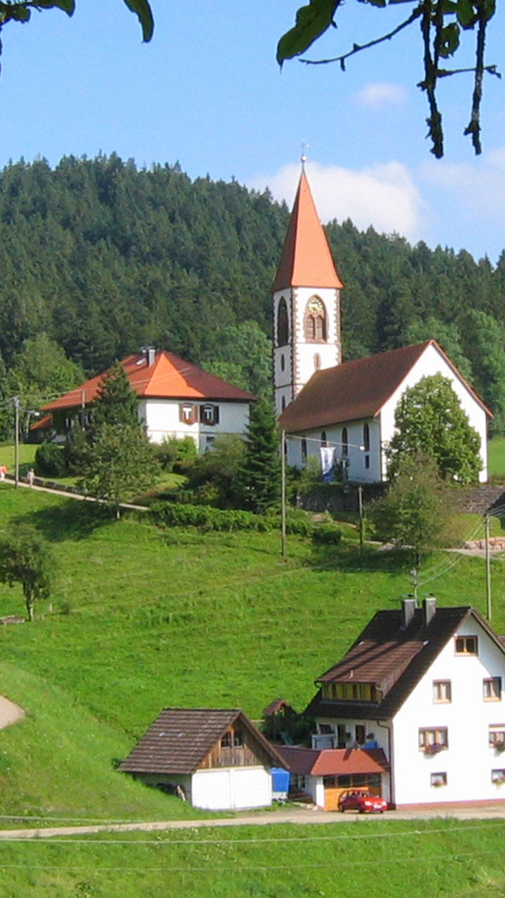 Scenic rural village with church spire