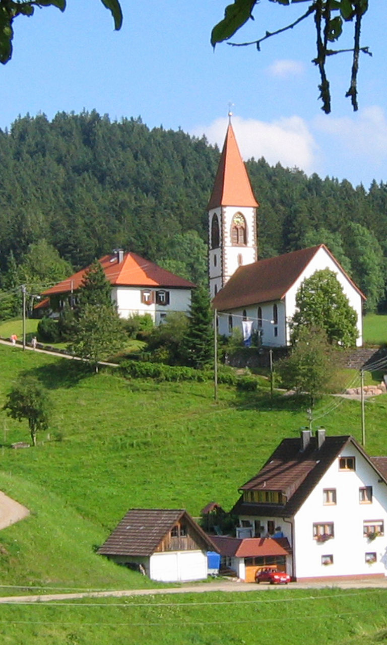 Scenic rural village with church spire