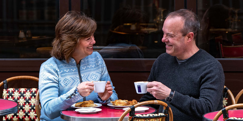 Couple dining at Parisian café