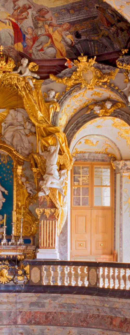 Baroque church interior with ornate frescoes
