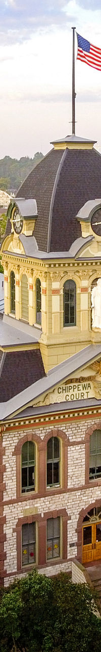 Historic courthouse with American flag