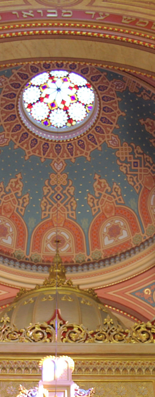 Ornate cathedral interior with stained glass