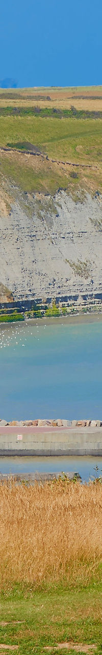 Coastal cliffside with walking tourists