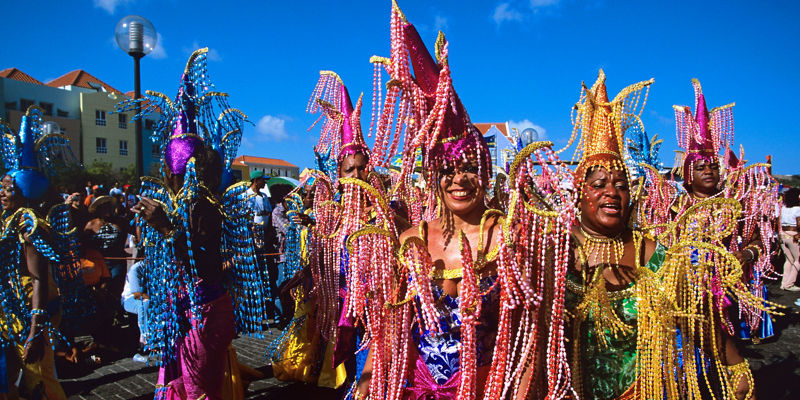 Colorful Carnival Parade with Beaded Costumes