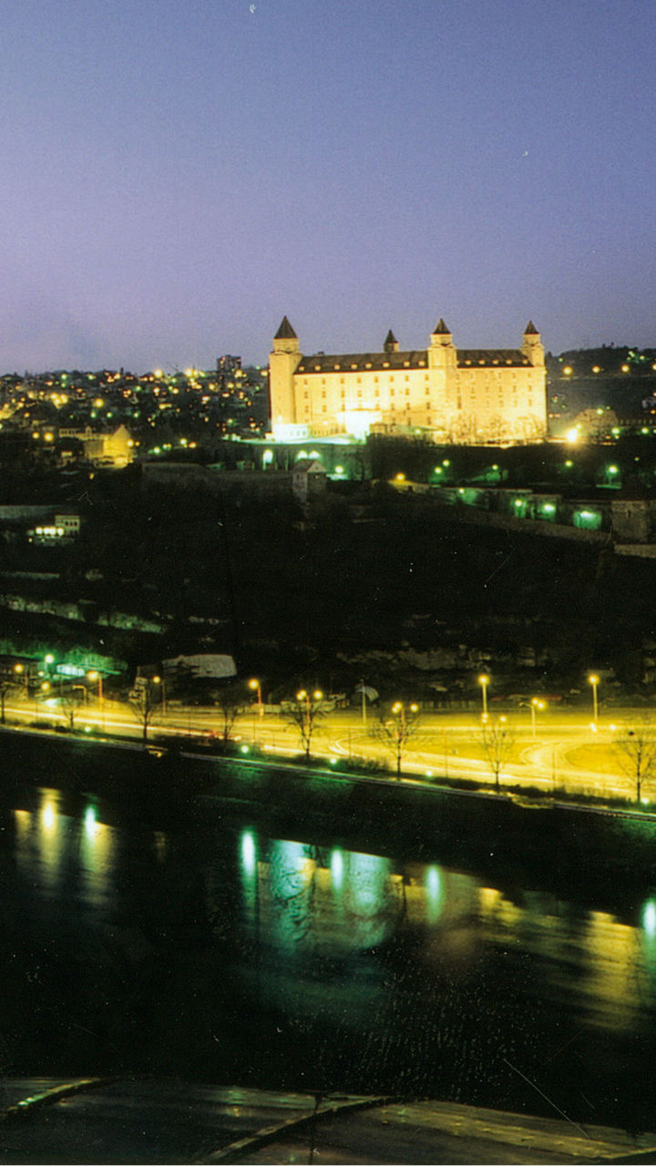 Night view of Bratislava Castle and city lights