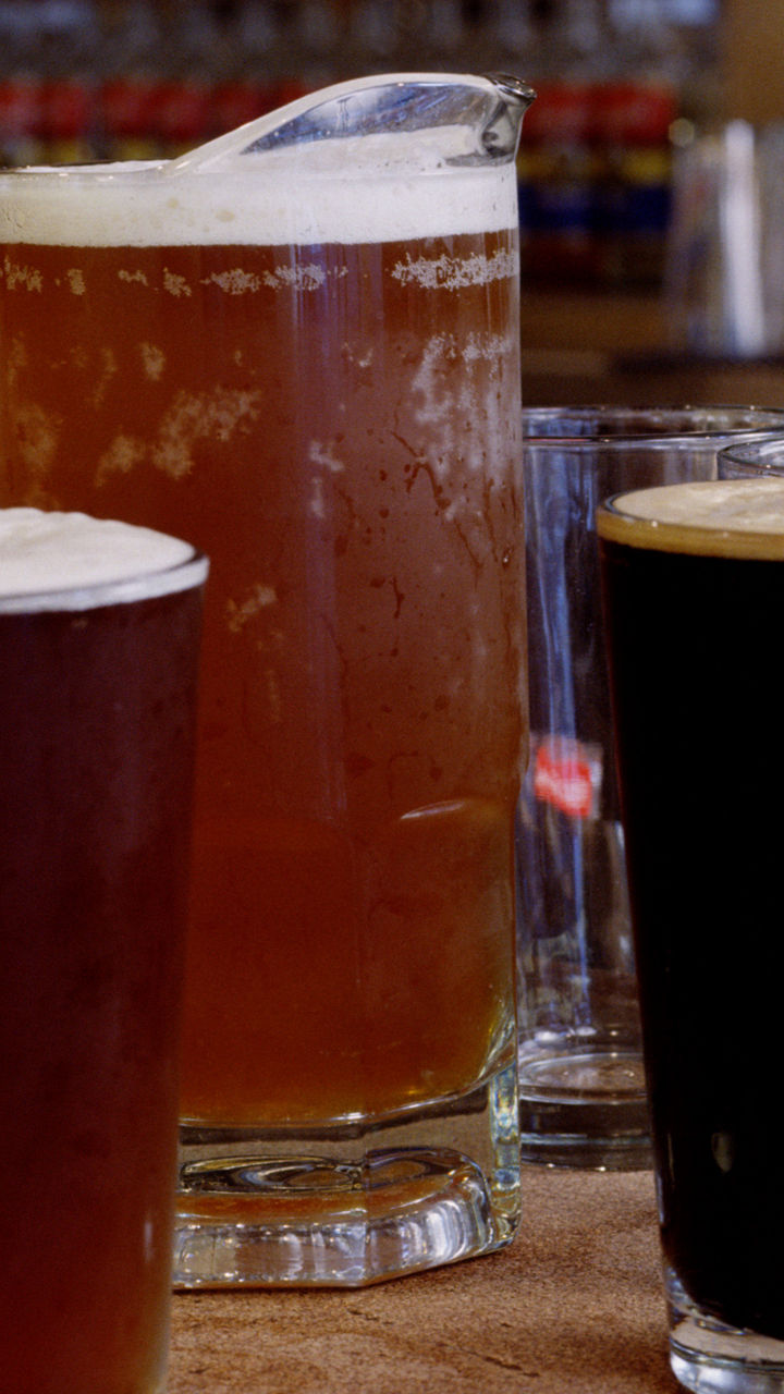 Assorted beers in a bar setting