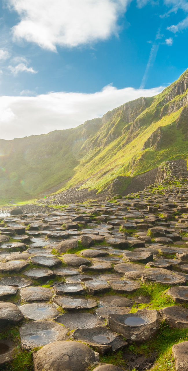 Giant's Causeway under bright sunlight