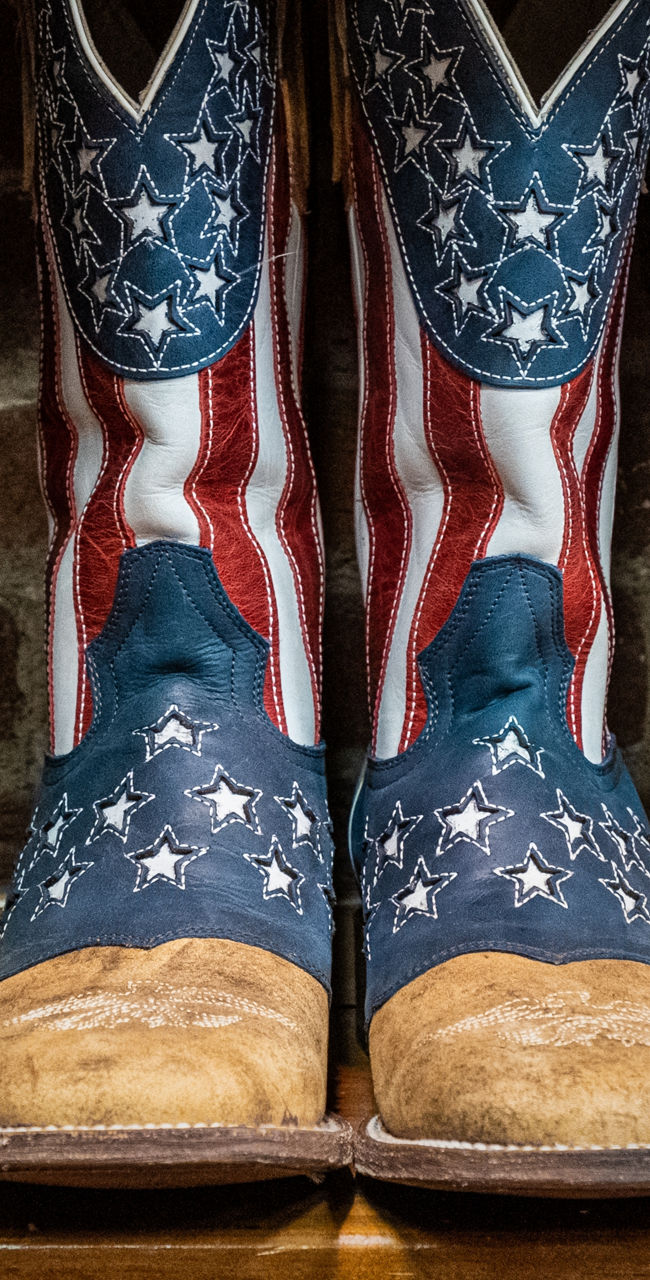 American flag cowboy boots on display