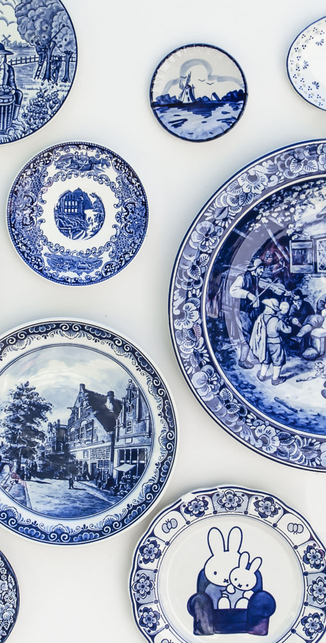 Collection of decorative blue and white plates