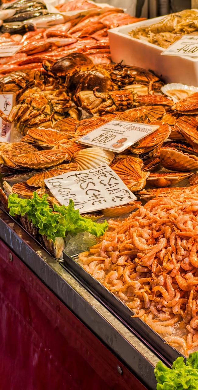 Fresh seafood market with Sicilian shrimp