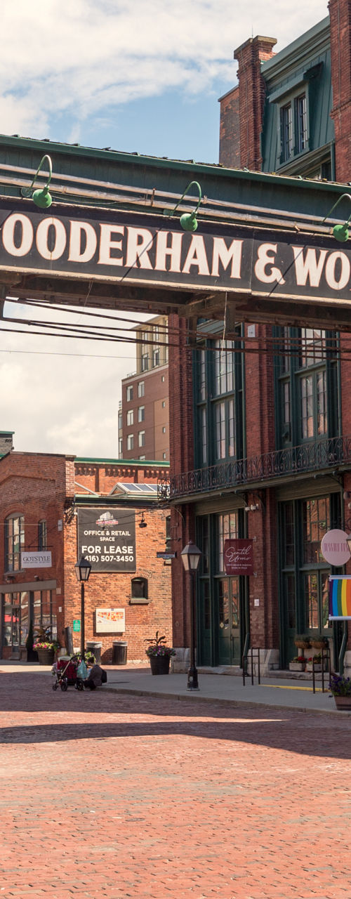 Historic Distillery District with clock