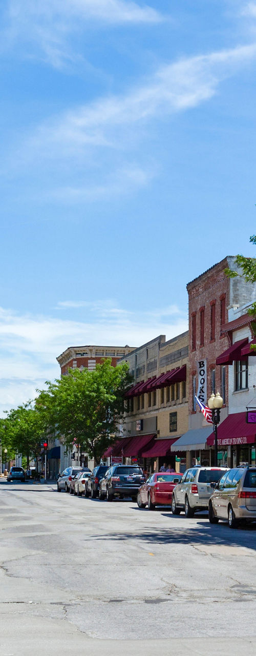 Sunny day in small town main street