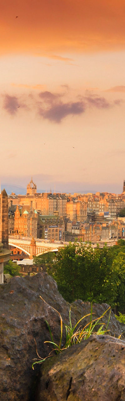 Sunset view of Edinburgh cityscape