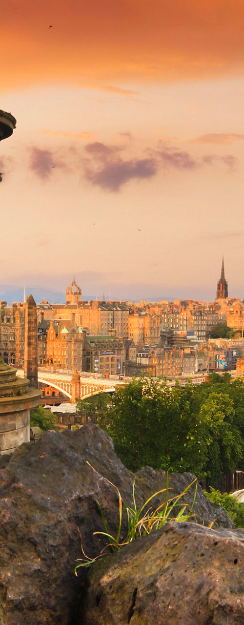 Sunset view of Edinburgh cityscape