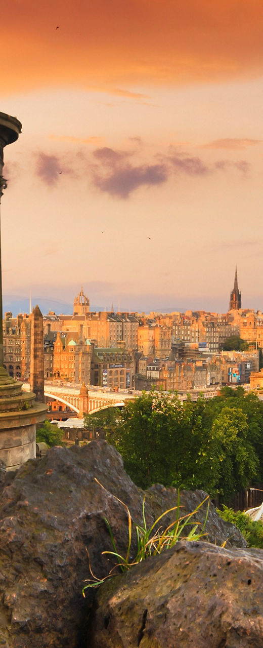 Sunset view of Edinburgh cityscape