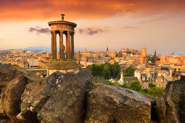 Sunset view of Edinburgh cityscape