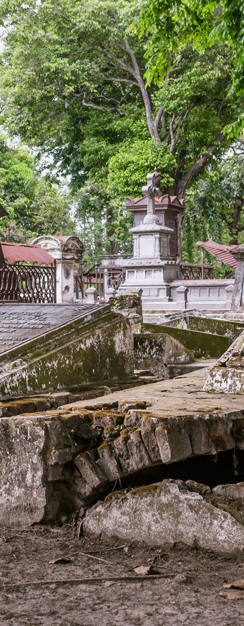 Historic cemetery with ancient tombstones