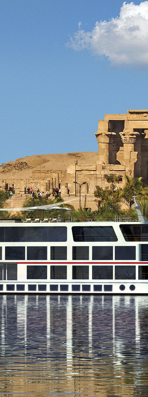 Luxury river cruise near ancient Egyptian temple
